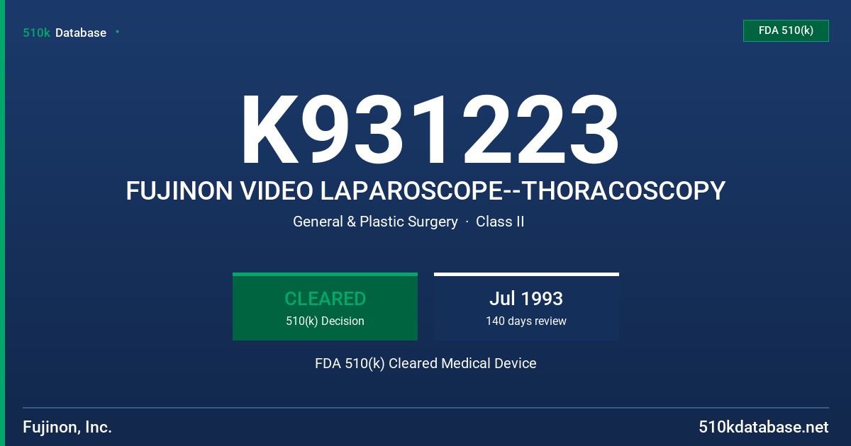 K931223 FUJINON VIDEO LAPAROSCOPE--THORACOSCOPY FDA 510(k) Cleared Medical Device