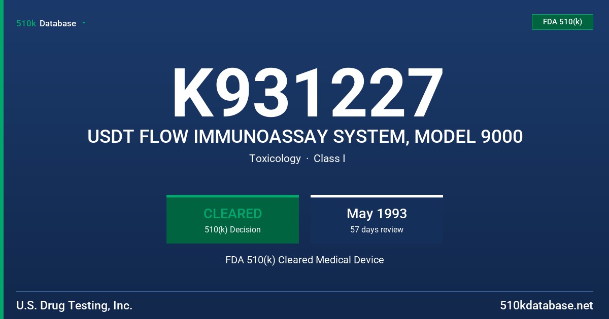 K931227 USDT FLOW IMMUNOASSAY SYSTEM, MODEL 9000 FDA 510(k) Cleared Medical Device