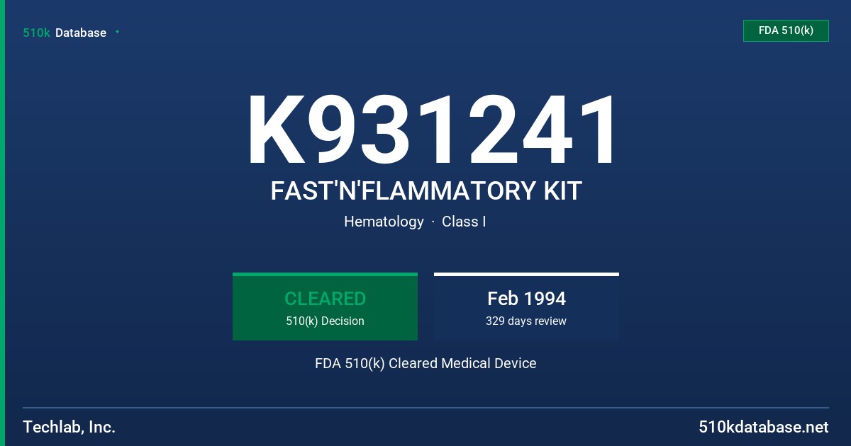 K931241 FAST'N'FLAMMATORY KIT FDA 510(k) Cleared Medical Device