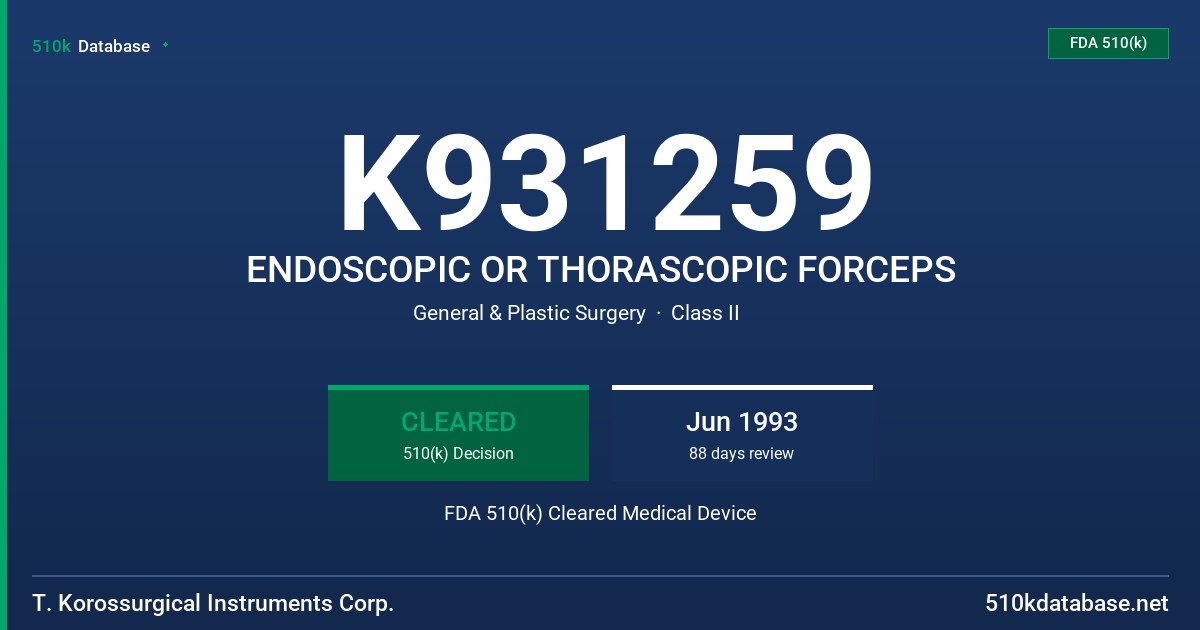 K931259 ENDOSCOPIC OR THORASCOPIC FORCEPS FDA 510(k) Cleared Medical Device