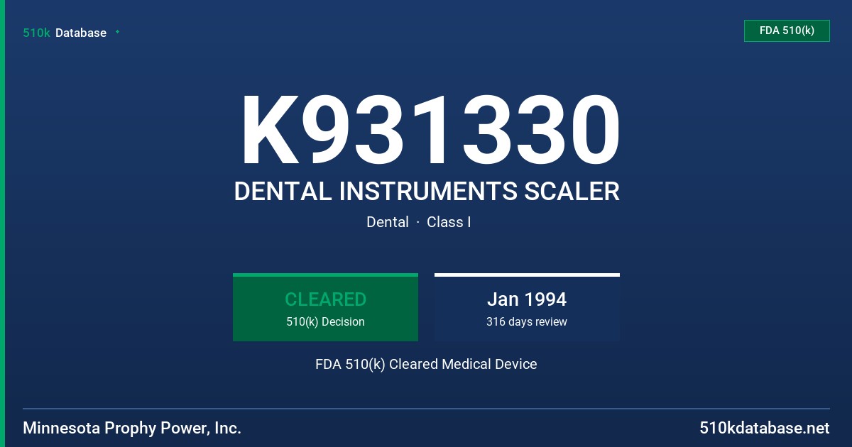 K931330 DENTAL INSTRUMENTS SCALER FDA 510(k) Cleared Medical Device