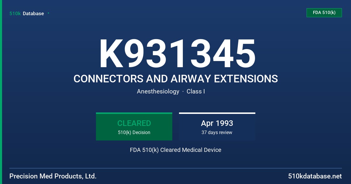 K931345 CONNECTORS AND AIRWAY EXTENSIONS FDA 510(k) Cleared Medical Device