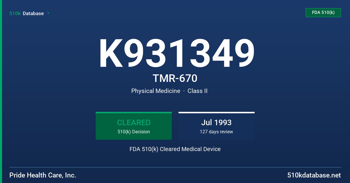 K931349 TMR-670 FDA 510(k) Cleared Medical Device
