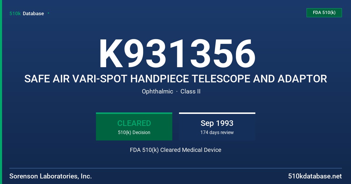 K931356 SAFE AIR VARI-SPOT HANDPIECE TELESCOPE AND ADAPTOR FDA 510(k) Cleared Medical Device