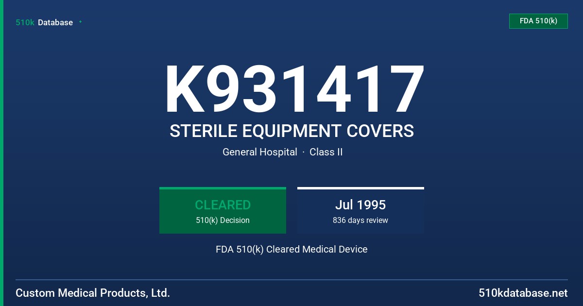 K931417 STERILE EQUIPMENT COVERS FDA 510(k) Cleared Medical Device