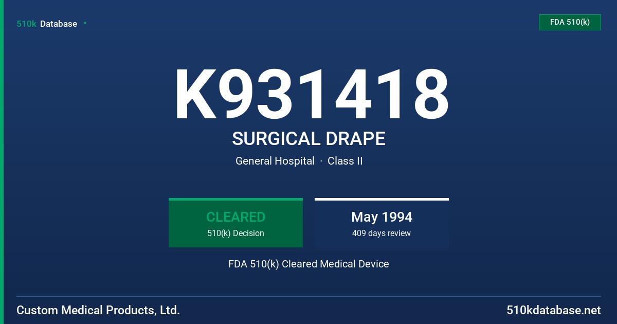 K931418 SURGICAL DRAPE FDA 510(k) Cleared Medical Device