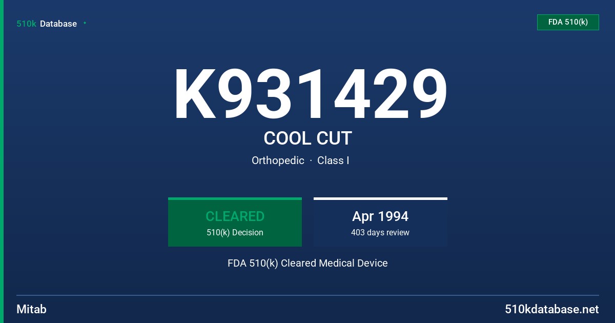 K931429 COOL CUT FDA 510(k) Cleared Medical Device