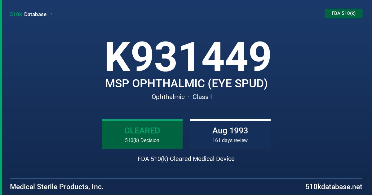 K931449 MSP OPHTHALMIC (EYE SPUD) FDA 510(k) Cleared Medical Device