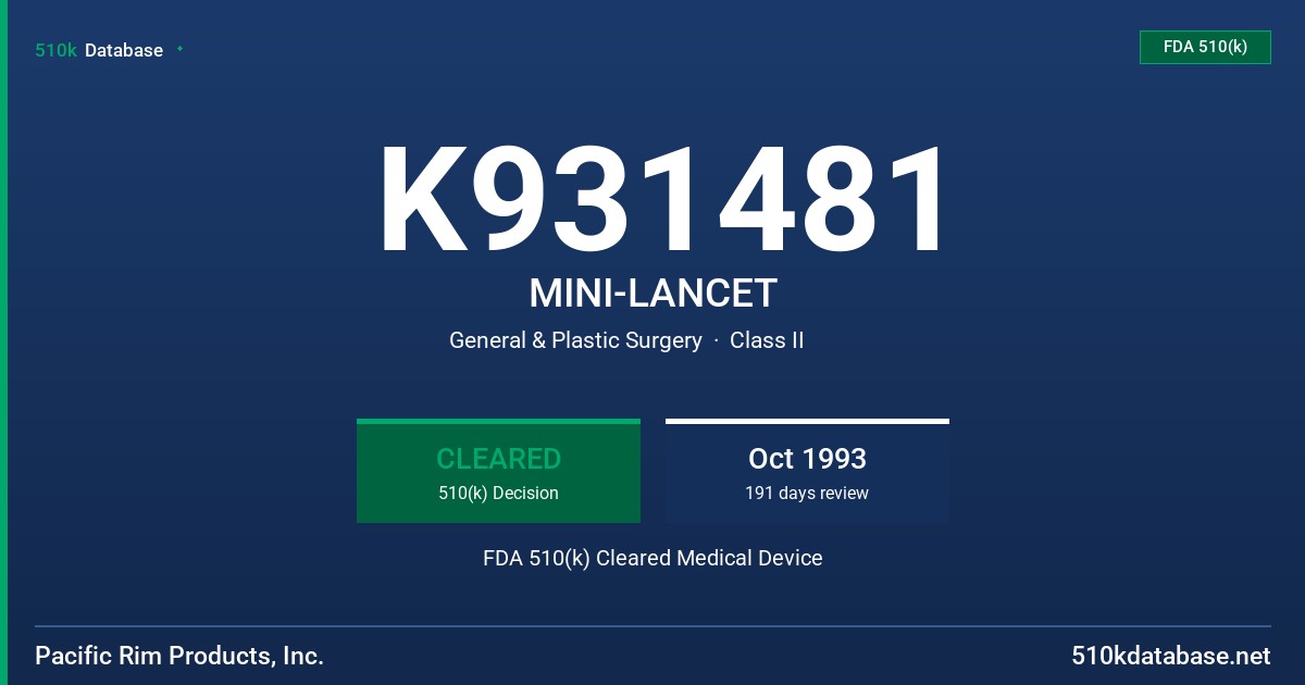 K931481 MINI-LANCET FDA 510(k) Cleared Medical Device