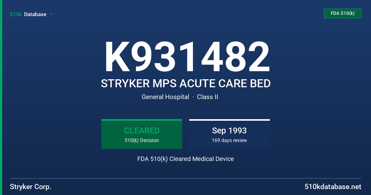 K931482 STRYKER MPS ACUTE CARE BED FDA 510(k) Cleared Medical Device