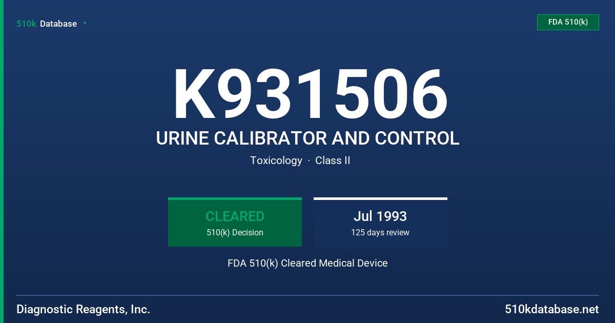 K931506 URINE CALIBRATOR AND CONTROL FDA 510(k) Cleared Medical Device