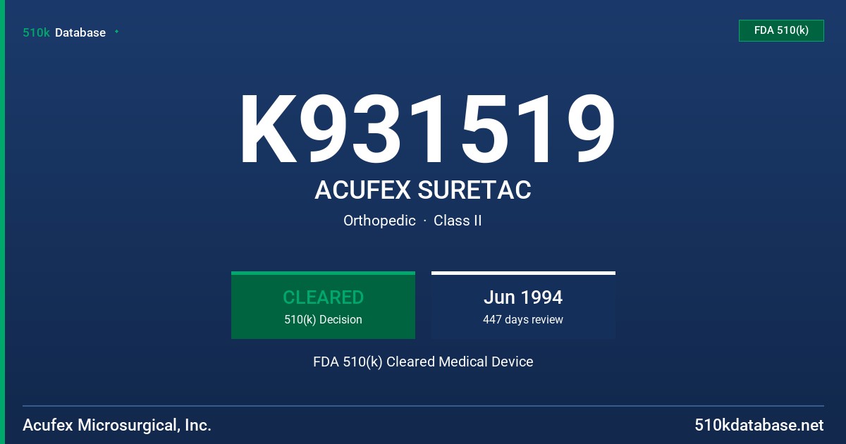 K931519 ACUFEX SURETAC FDA 510(k) Cleared Medical Device