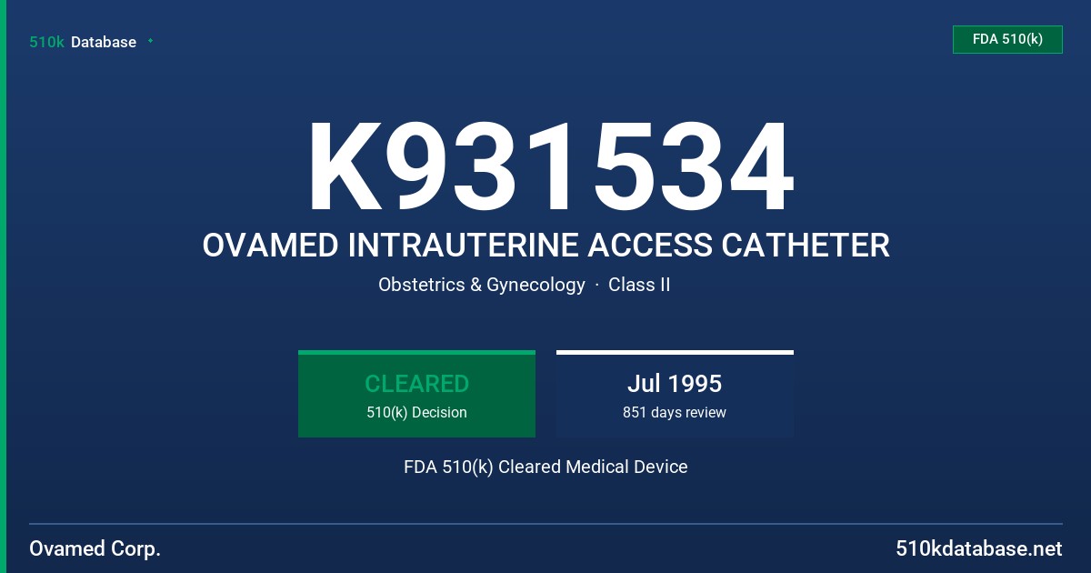 K931534 OVAMED INTRAUTERINE ACCESS CATHETER FDA 510(k) Cleared Medical Device