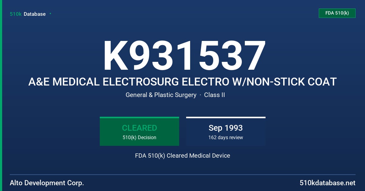 K931537 A&E MEDICAL ELECTROSURG ELECTRO W/NON-STICK COAT FDA 510(k) Cleared Medical Device
