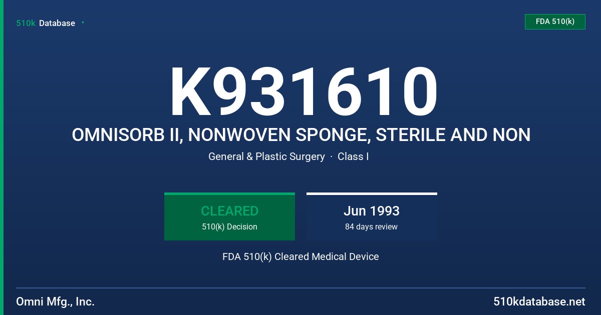 K931610 OMNISORB II, NONWOVEN SPONGE, STERILE AND NON FDA 510(k) Cleared Medical Device