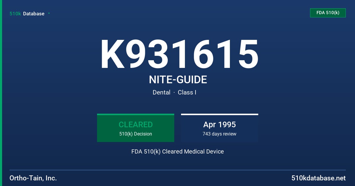 K931615 NITE-GUIDE FDA 510(k) Cleared Medical Device