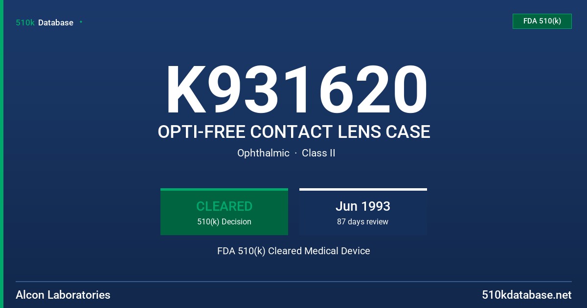 K931620 OPTI-FREE CONTACT LENS CASE FDA 510(k) Cleared Medical Device