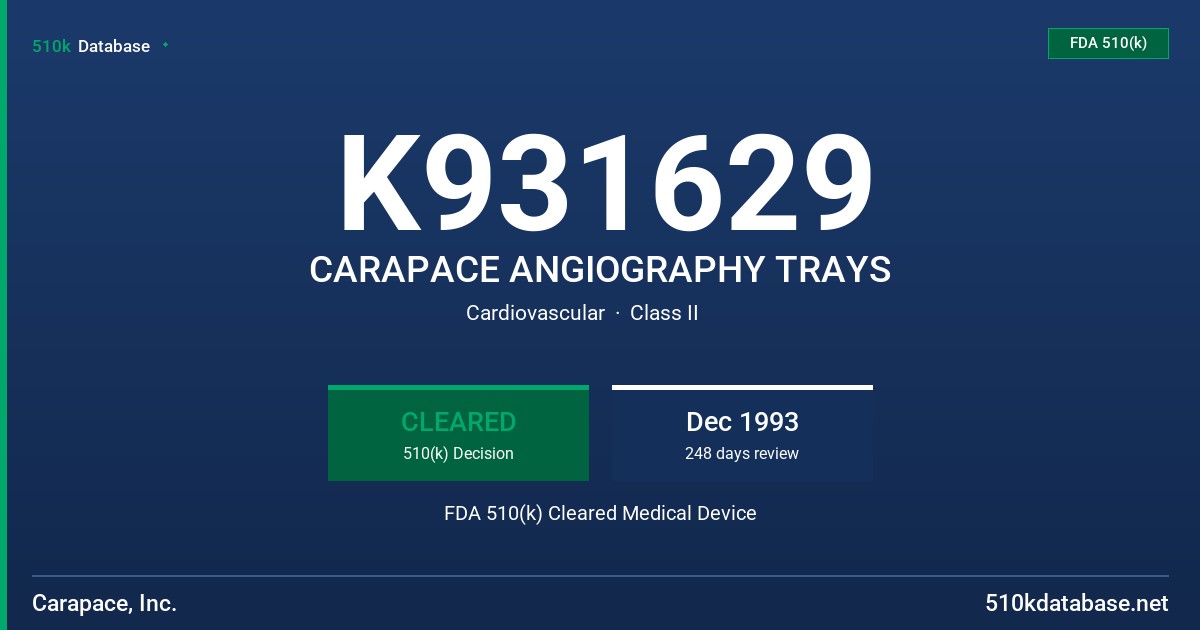 K931629 CARAPACE ANGIOGRAPHY TRAYS FDA 510(k) Cleared Medical Device
