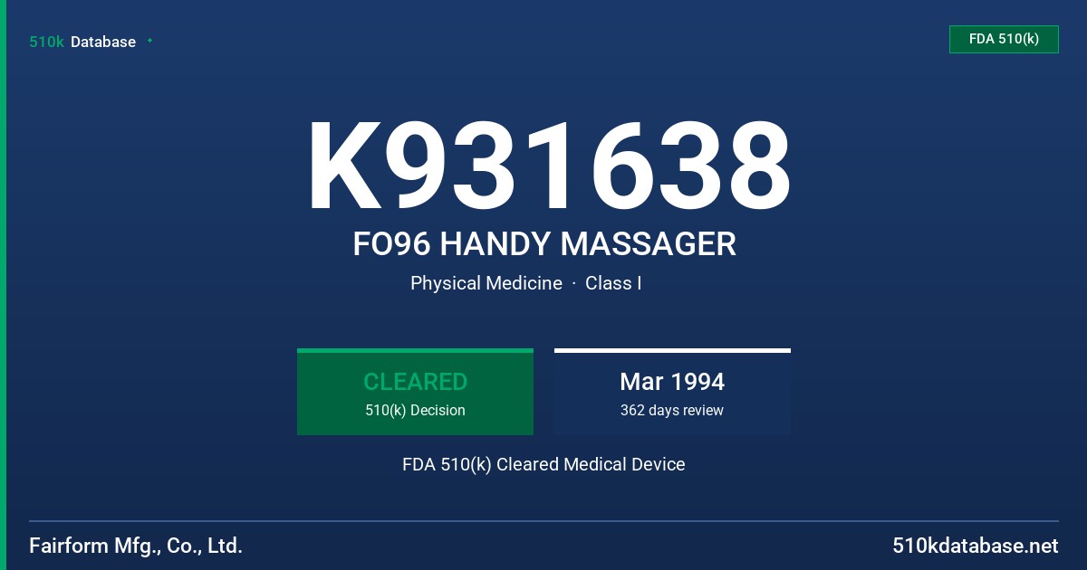 K931638 FO96 HANDY MASSAGER FDA 510(k) Cleared Medical Device
