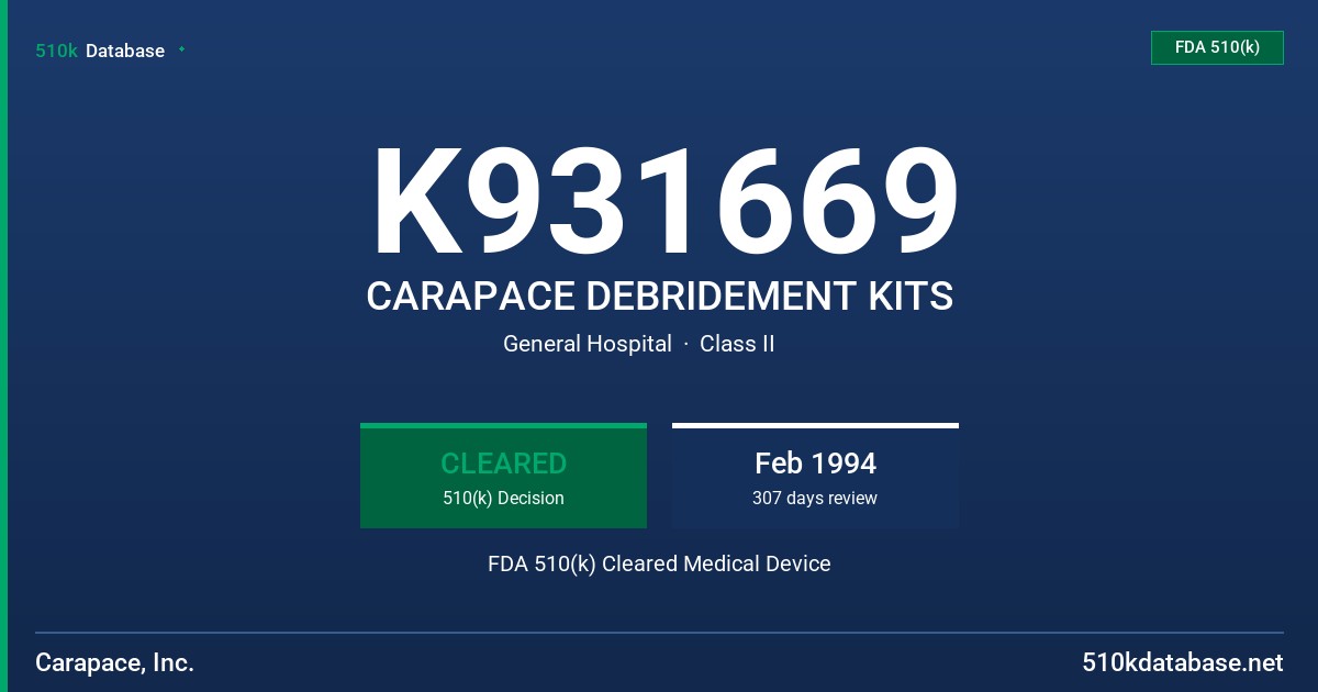 K931669 CARAPACE DEBRIDEMENT KITS FDA 510(k) Cleared Medical Device