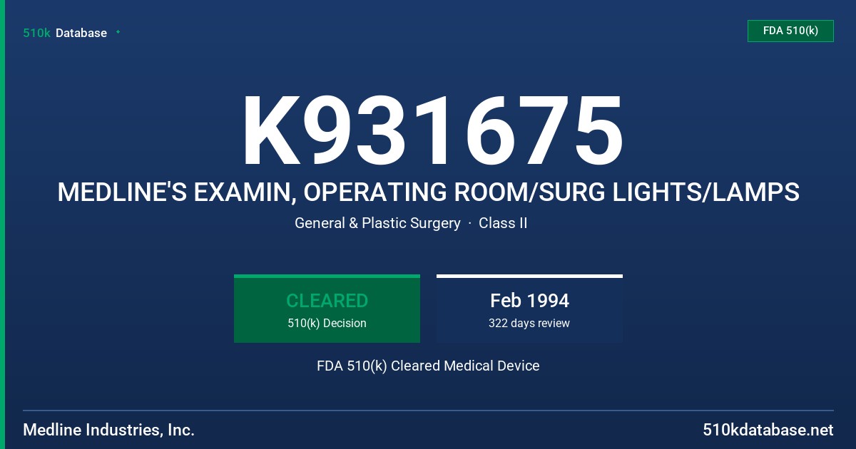 K931675 MEDLINE'S EXAMIN, OPERATING ROOM/SURG LIGHTS/LAMPS FDA 510(k) Cleared Medical Device