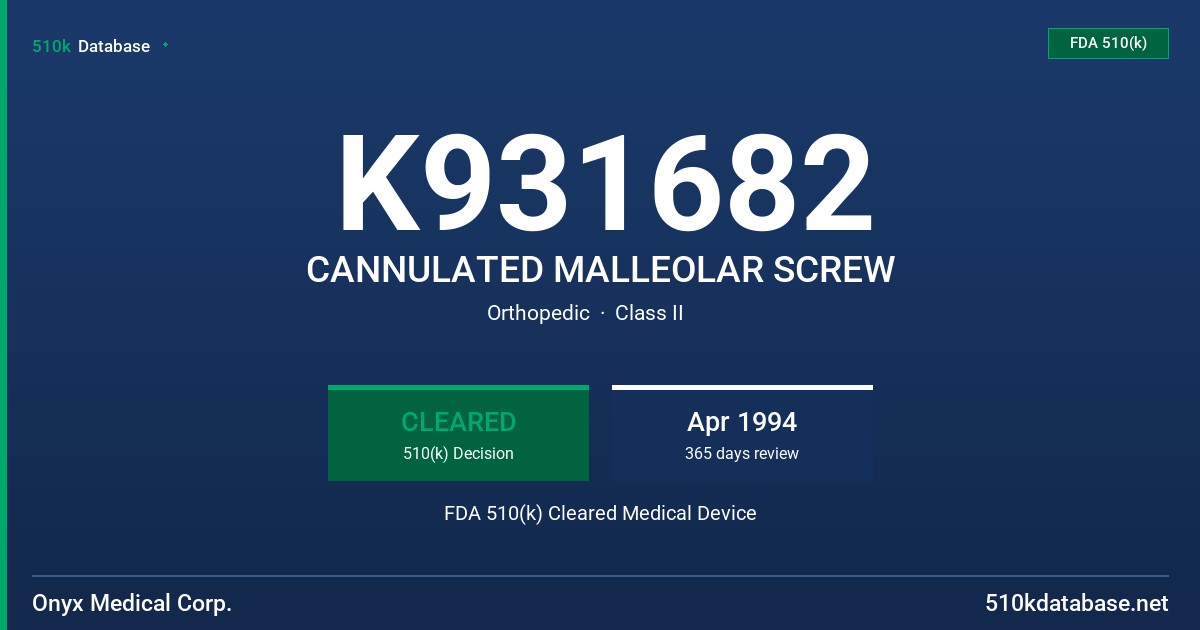 K931682 CANNULATED MALLEOLAR SCREW FDA 510(k) Cleared Medical Device