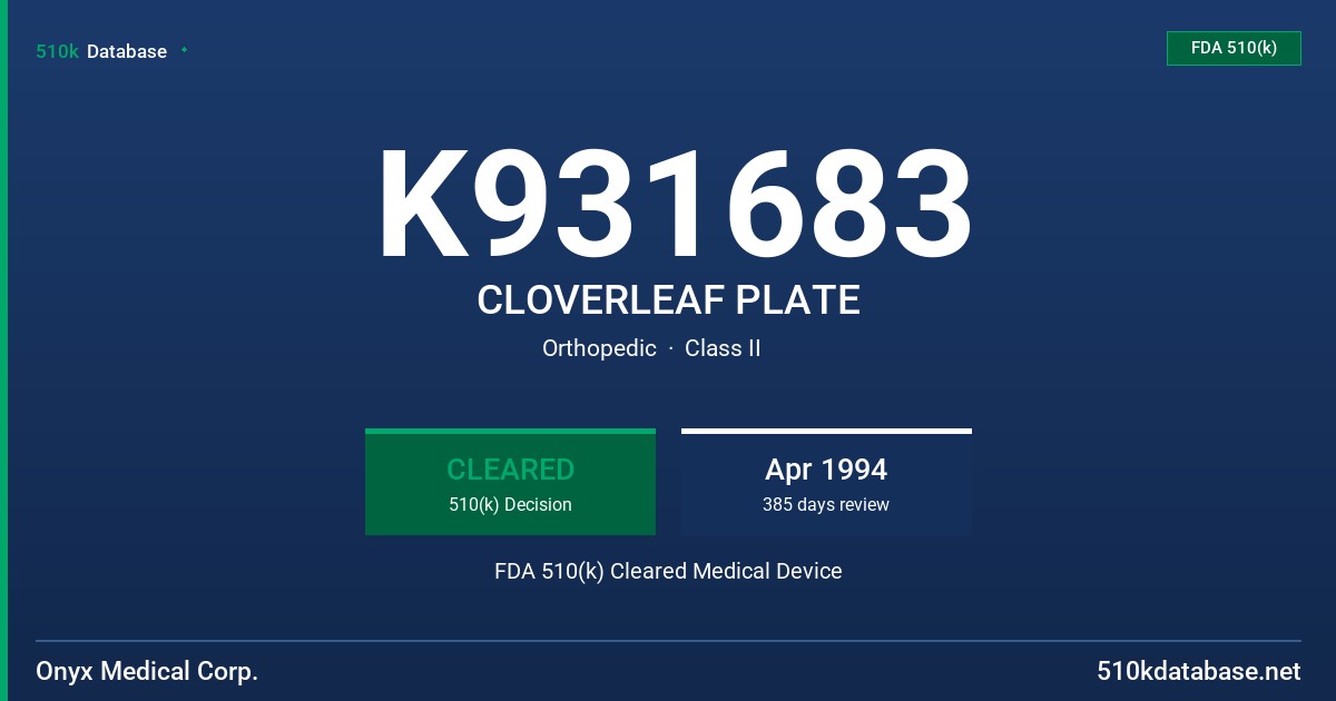 K931683 CLOVERLEAF PLATE FDA 510(k) Cleared Medical Device