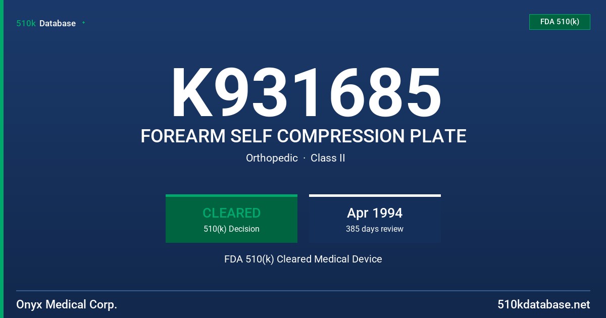 K931685 FOREARM SELF COMPRESSION PLATE FDA 510(k) Cleared Medical Device