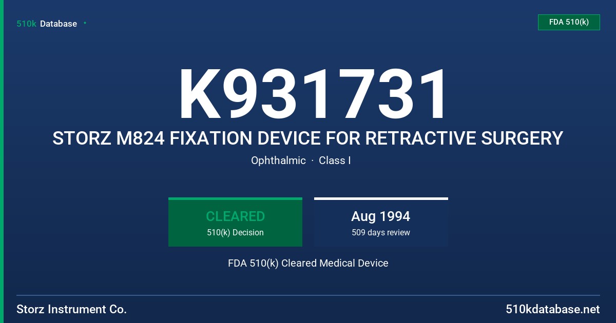 K931731 STORZ M824 FIXATION DEVICE FOR RETRACTIVE SURGERY FDA 510(k) Cleared Medical Device
