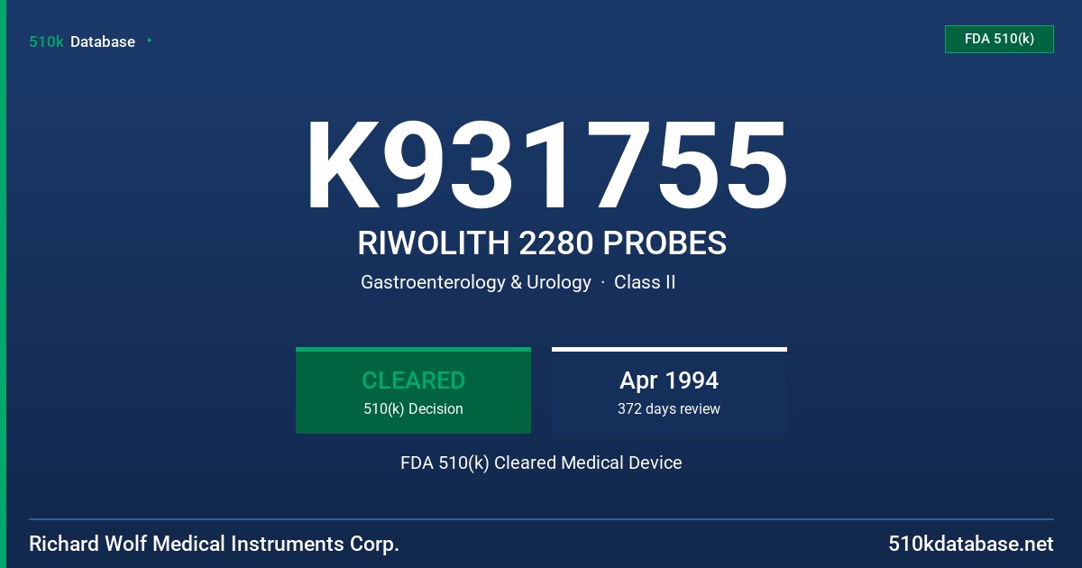 K931755 RIWOLITH 2280 PROBES FDA 510(k) Cleared Medical Device