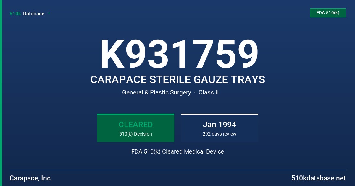 K931759 CARAPACE STERILE GAUZE TRAYS FDA 510(k) Cleared Medical Device