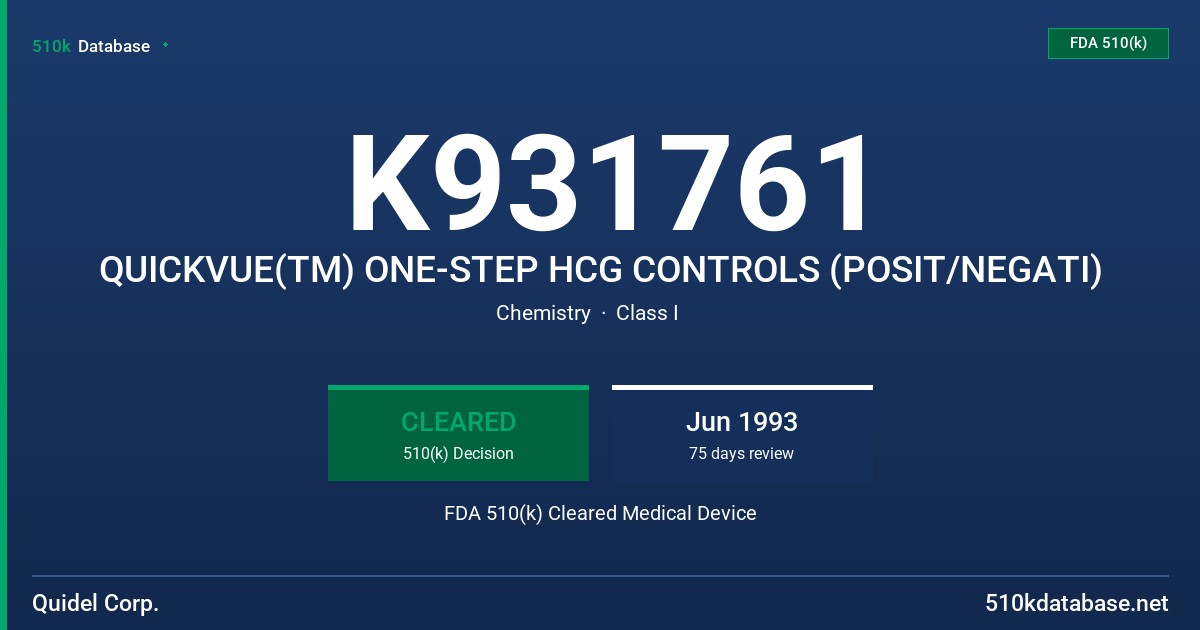 K931761 QUICKVUE(TM) ONE-STEP HCG CONTROLS (POSIT/NEGATI) FDA 510(k) Cleared Medical Device