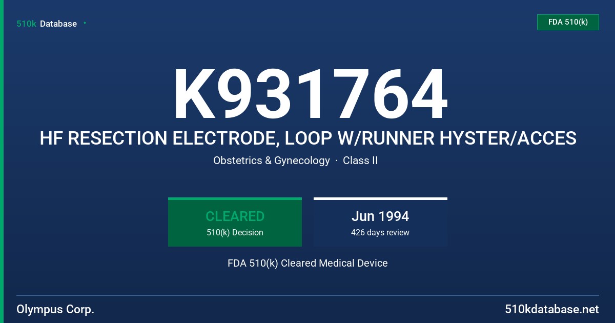 K931764 HF RESECTION ELECTRODE, LOOP W/RUNNER HYSTER/ACCES FDA 510(k) Cleared Medical Device