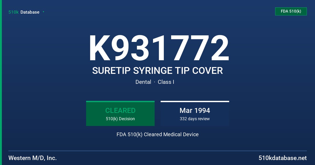 K931772 SURETIP SYRINGE TIP COVER FDA 510(k) Cleared Medical Device