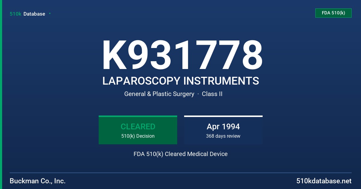 K931778 LAPAROSCOPY INSTRUMENTS FDA 510(k) Cleared Medical Device