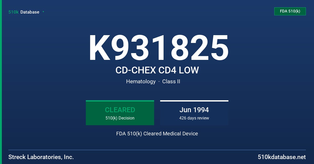 K931825 CD-CHEX CD4 LOW FDA 510(k) Cleared Medical Device