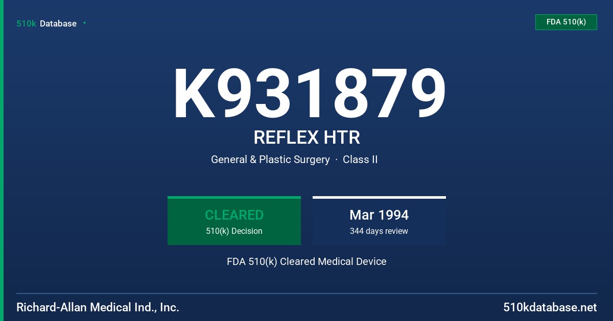 K931879 REFLEX HTR FDA 510(k) Cleared Medical Device