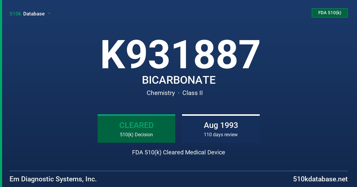 K931887 BICARBONATE FDA 510(k) Cleared Medical Device