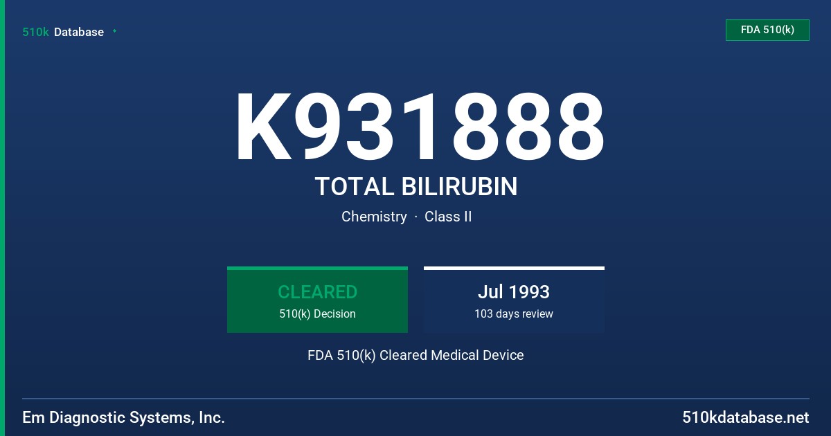 K931888 TOTAL BILIRUBIN FDA 510(k) Cleared Medical Device