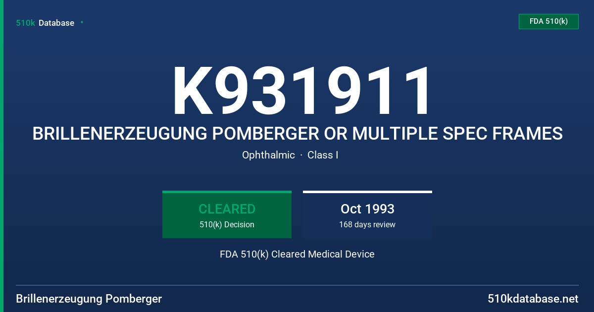 K931911 BRILLENERZEUGUNG POMBERGER OR MULTIPLE SPEC FRAMES FDA 510(k) Cleared Medical Device