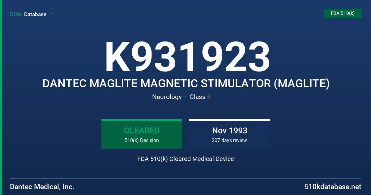 K931923 DANTEC MAGLITE MAGNETIC STIMULATOR (MAGLITE) FDA 510(k) Cleared Medical Device