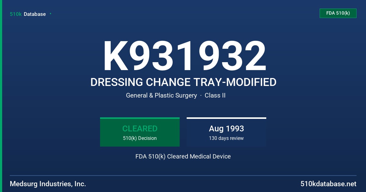 K931932 DRESSING CHANGE TRAY-MODIFIED FDA 510(k) Cleared Medical Device
