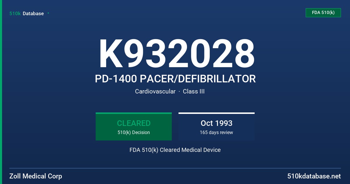 K932028 PD-1400 PACER/DEFIBRILLATOR FDA 510(k) Cleared Medical Device