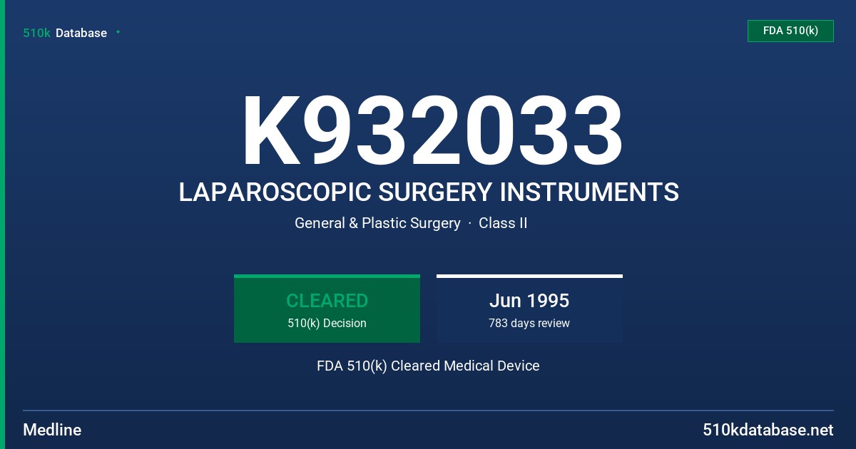 K932033 LAPAROSCOPIC SURGERY INSTRUMENTS FDA 510(k) Cleared Medical Device