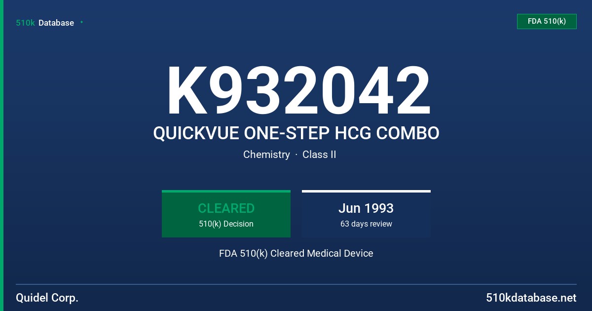 K932042 QUICKVUE ONE-STEP HCG COMBO FDA 510(k) Cleared Medical Device