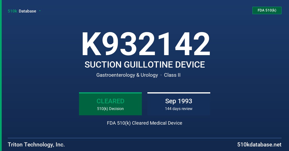 K932142 SUCTION GUILLOTINE DEVICE FDA 510(k) Cleared Medical Device