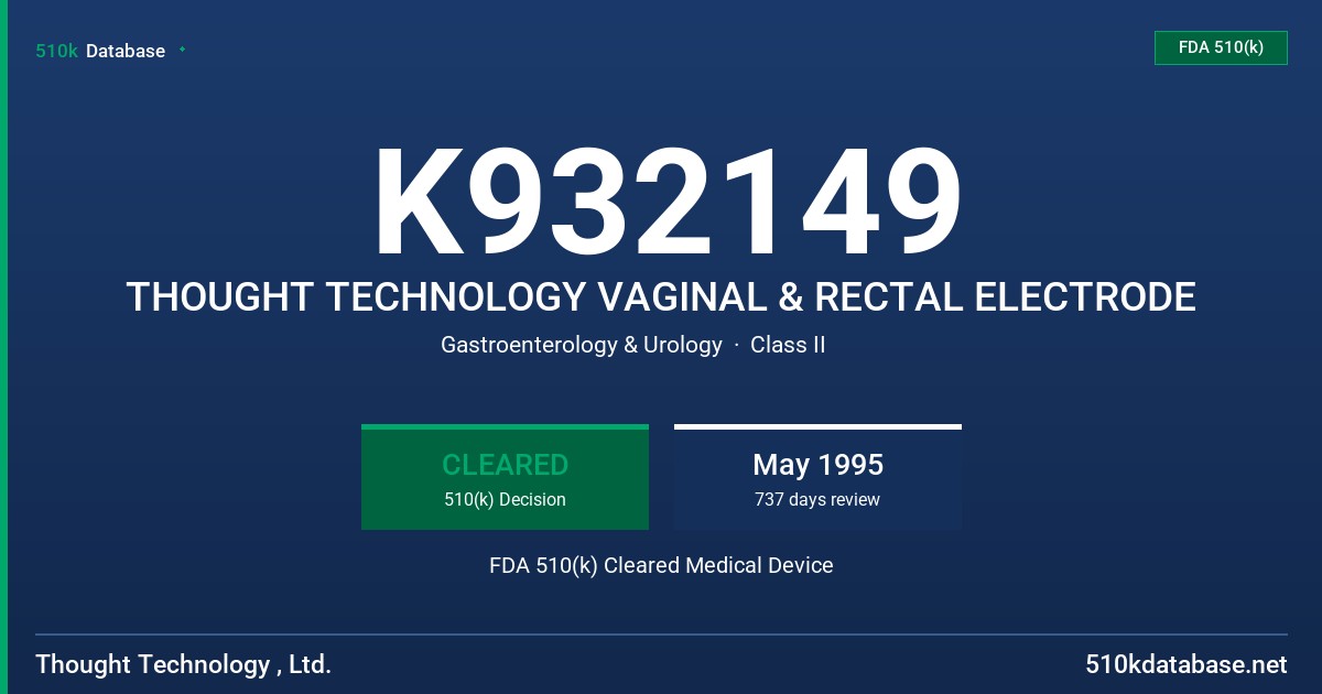 K932149 THOUGHT TECHNOLOGY VAGINAL & RECTAL ELECTRODE FDA 510(k) Cleared Medical Device