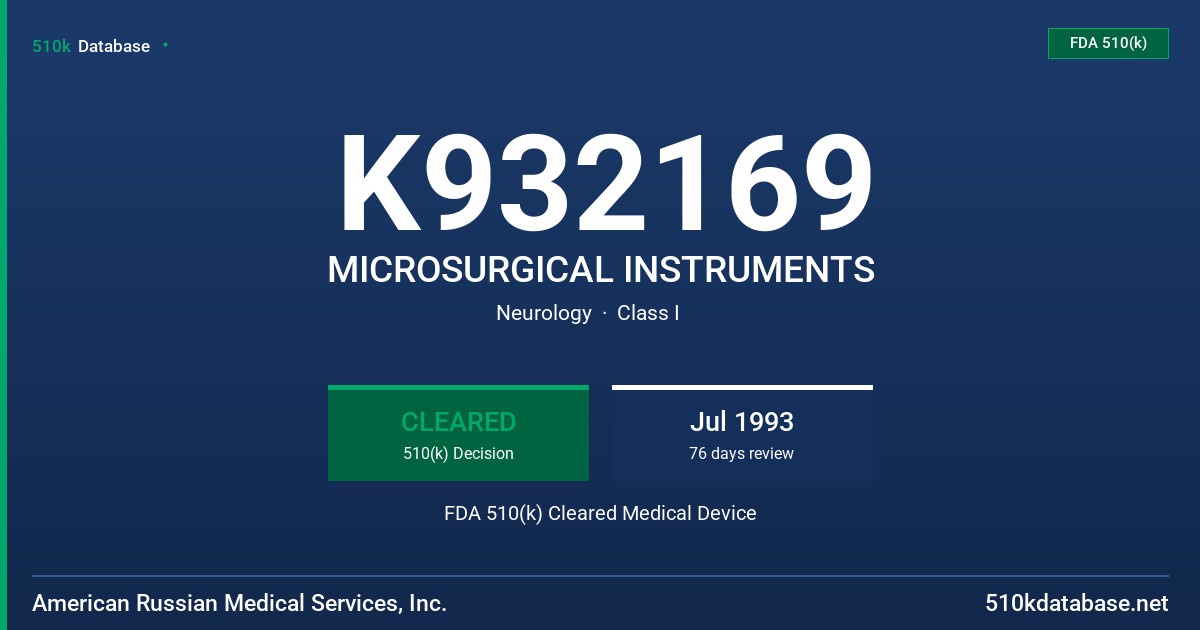 K932169 MICROSURGICAL INSTRUMENTS FDA 510(k) Cleared Medical Device