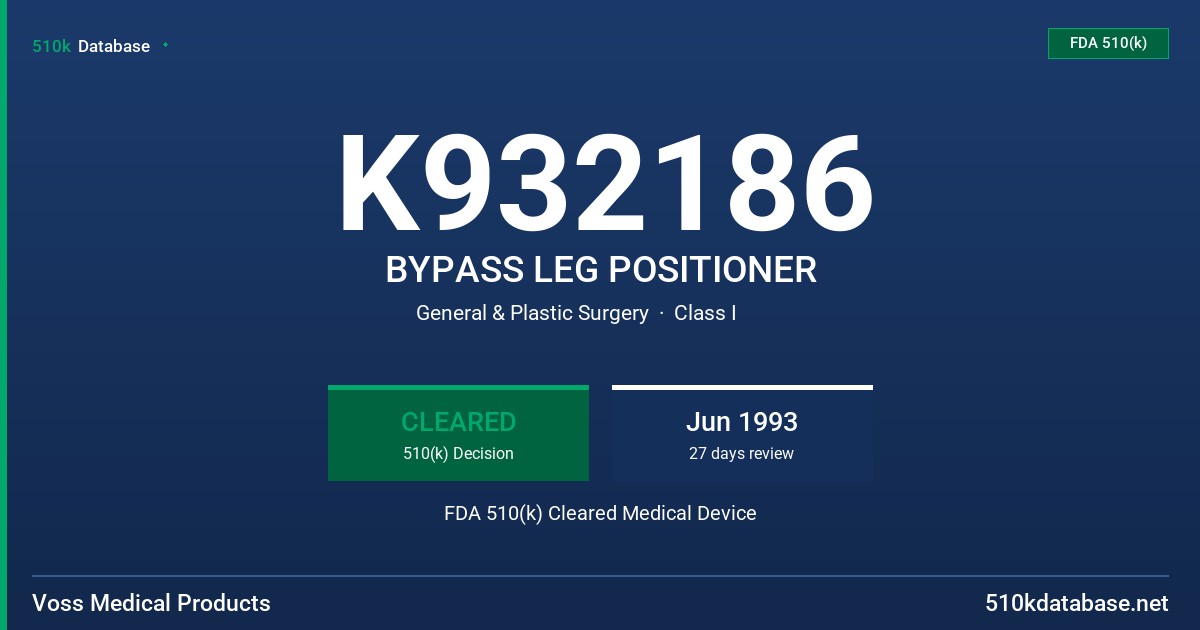 K932186 BYPASS LEG POSITIONER FDA 510(k) Cleared Medical Device