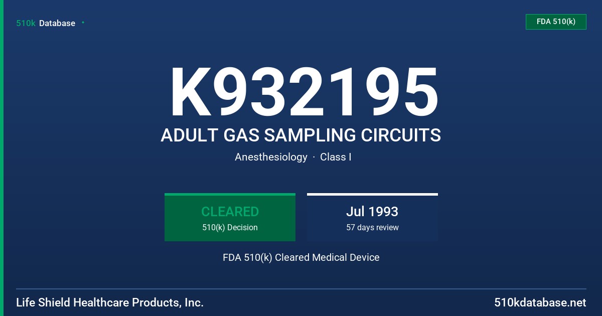 K932195 ADULT GAS SAMPLING CIRCUITS FDA 510(k) Cleared Medical Device